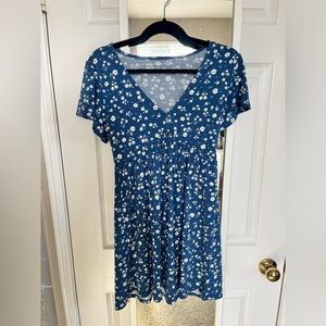 Aeropostale Blue Floral V-Neck Babydoll Dress
